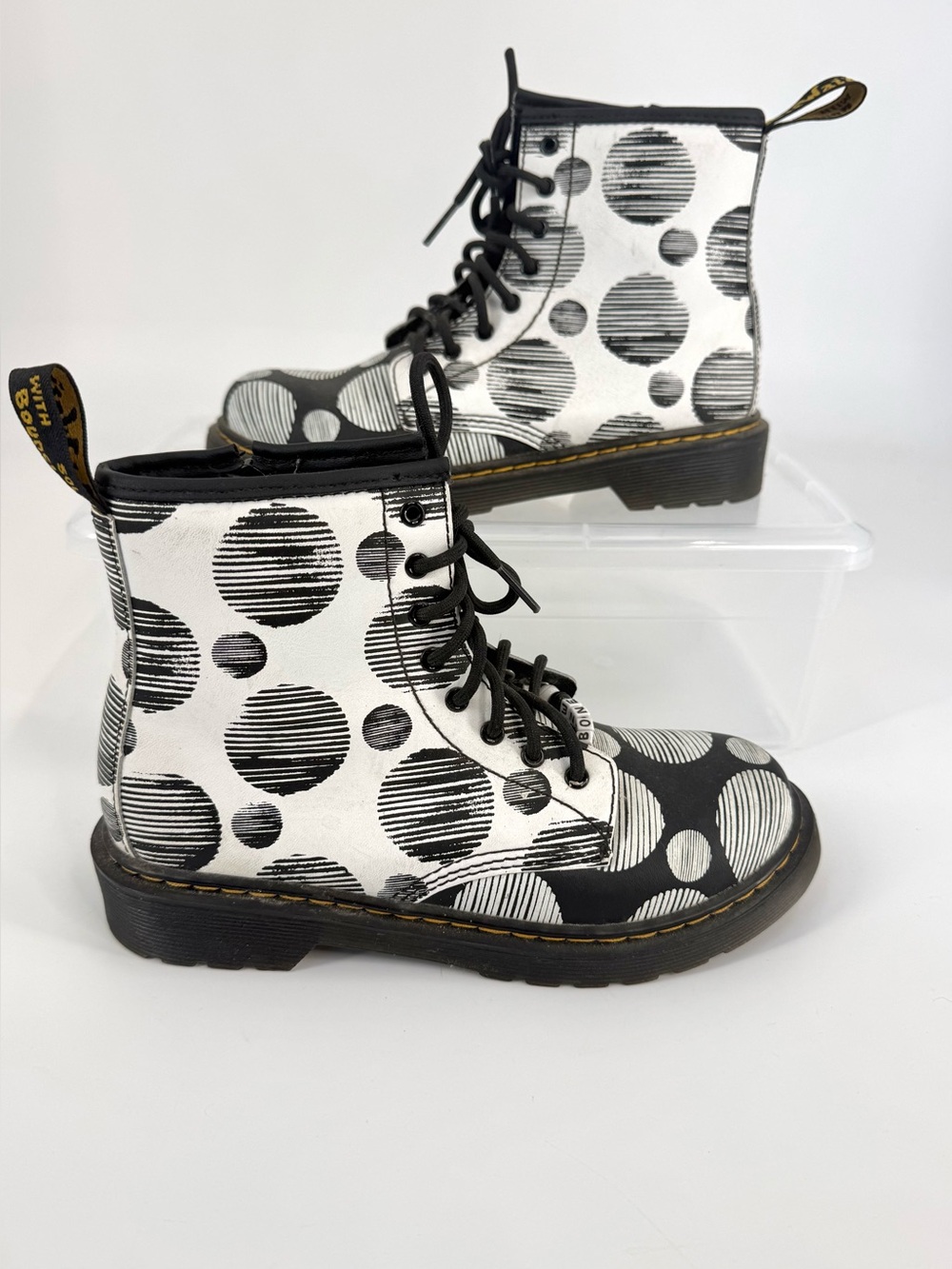 Dr. Martens 1460 J Polka Dot Lace Up Side Zip Leather Combat Boots, UK 2, US 3 - Picture 4 of 12